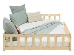 Cama Infantil 120x200 cm Cama Montessori Natural com Barreiras