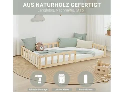 Cama Infantil 120x200 cm Cama Montessori Natural com Barreiras