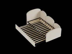 Cama infantil 90x200 cm com cama auxiliar em veludo, estrado de ripas, sem colchão, bege