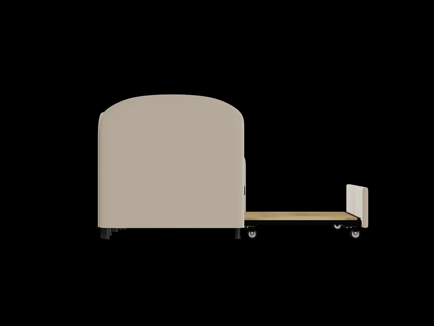 Cama infantil 90x200 cm com cama auxiliar em veludo, estrado de ripas, sem colchão, bege
