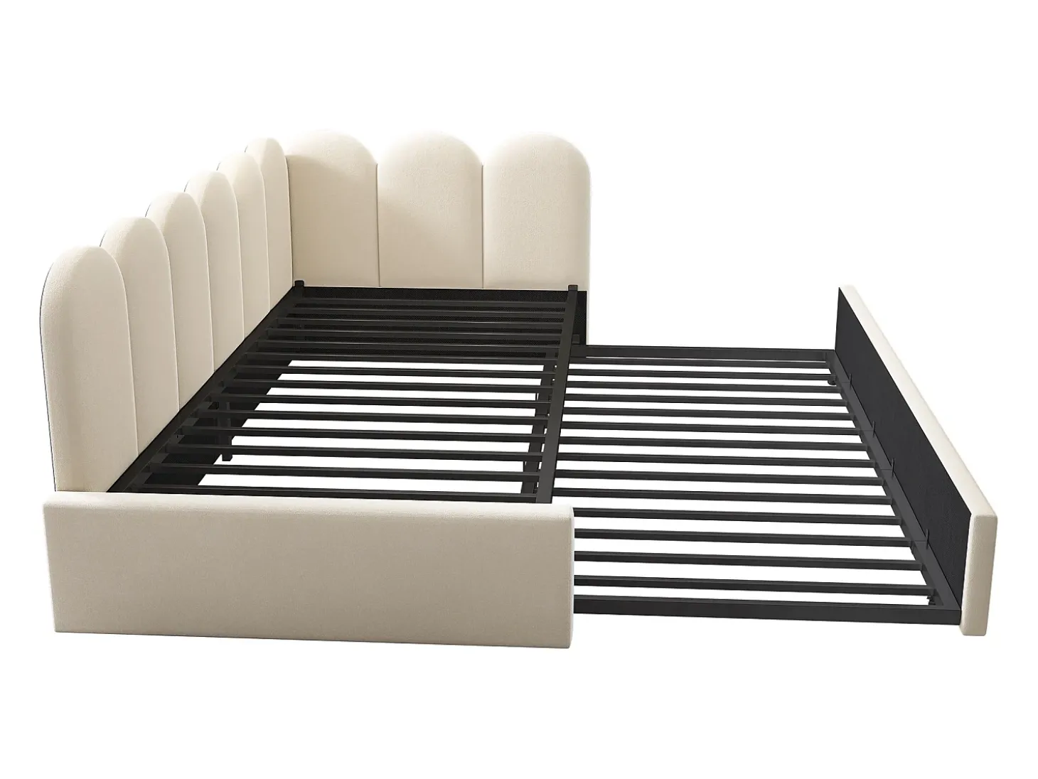 Cama infantil 90x200 cm com cama auxiliar 90x190 cm, revestida em veludo bege, sem colchão