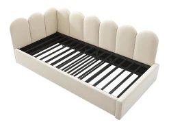 Cama infantil 90x200 cm com cama auxiliar 90x190 cm, revestida em veludo bege, sem colchão