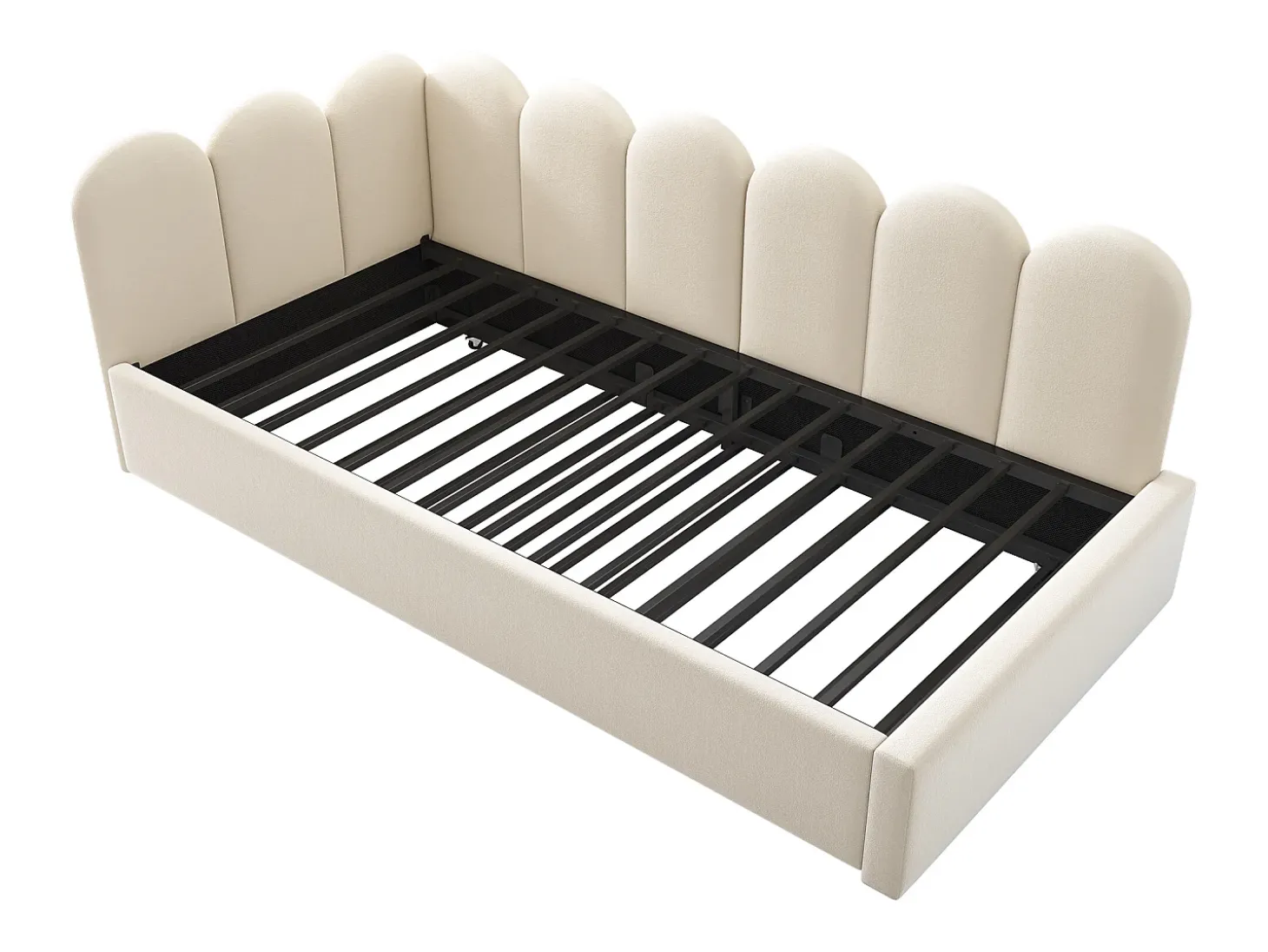 Cama infantil 90x200 cm com cama auxiliar 90x190 cm, revestida em veludo bege, sem colchão