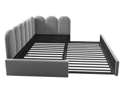Cama infantil 90x200 cm com cama auxiliar 90x190 cm, revestida em veludo cinza, sem colchão