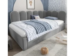 Cama infantil 90x200 cm com cama auxiliar 90x190 cm, revestida em veludo cinza, sem colchão
