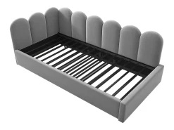 Cama infantil 90x200 cm com cama auxiliar 90x190 cm, revestida em veludo cinza, sem colchão