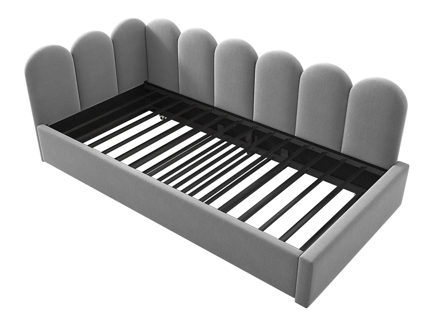 Cama infantil 90x200 cm com cama auxiliar 90x190 cm, revestida em veludo cinza, sem colchão