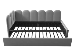 Cama infantil 90x200 cm com cama auxiliar 90x190 cm, revestida em veludo cinza, sem colchão