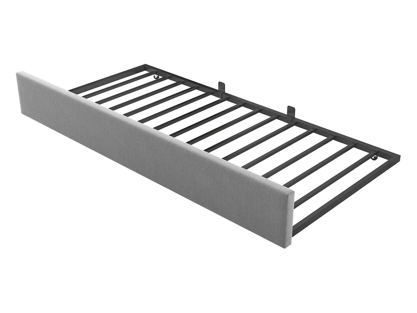 Cama infantil 90x200 cm com cama auxiliar 90x190 cm, revestida em veludo cinza, sem colchão