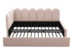 Cama infantil 90x200 cm com cama auxiliar 90x190 cm, revestida em veludo rosa, sem colchão