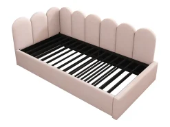 Cama infantil 90x200 cm com cama auxiliar 90x190 cm, revestida em veludo rosa, sem colchão