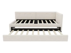 Cama infantil 90x200 cm com litera 90x190 cm em veludo, sommier de varetas e sem colchão, bege