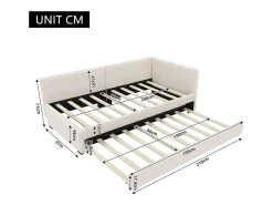 Cama infantil 90x200 cm com litera 90x190 cm em veludo, sommier de varetas e sem colchão, bege