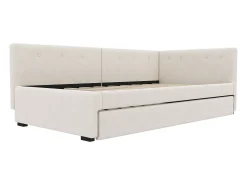 Cama infantil 90x200 cm com litera 90x190 cm em veludo, sommier de varetas e sem colchão, bege