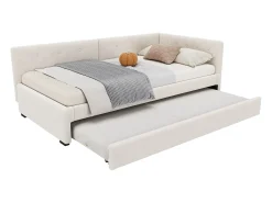 Cama infantil 90x200 cm com litera 90x190 cm em veludo, sommier de varetas e sem colchão, bege
