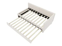 Cama infantil 90x200 cm com litera 90x190 cm em veludo, sommier de varetas e sem colchão, bege