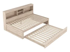 Cama infantil 90x200 cm com prateleira, cama ninho 90x190 cm, MDF natural, sem colchão