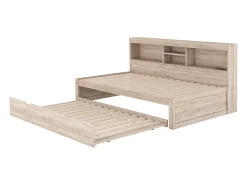 Cama infantil 90x200 cm com prateleira, cama ninho 90x190 cm, MDF natural, sem colchão