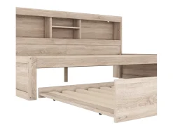 Cama infantil 90x200 cm com prateleira, cama ninho 90x190 cm, MDF natural, sem colchão