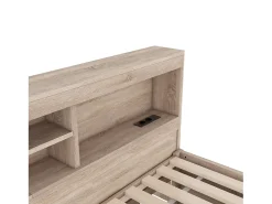 Cama infantil 90x200 cm com prateleira, cama ninho 90x190 cm, MDF natural, sem colchão