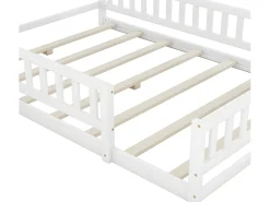 Cama infantil 140x200cm com mesa de cabeceira e grades de segurança - base de ripas - Branco