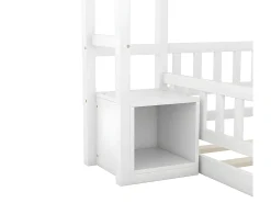 Cama infantil 140x200cm com mesa de cabeceira e grades de segurança - base de ripas - Branco