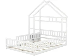 Cama infantil 140x200cm com mesa de cabeceira e grades de segurança - base de ripas - Branco