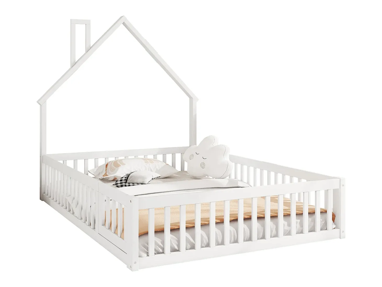 Cama infantil 140x200cm em madeira maciça - com base de ripas - Branca