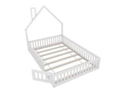Cama infantil 140x200cm em madeira maciça - com base de ripas - Branca