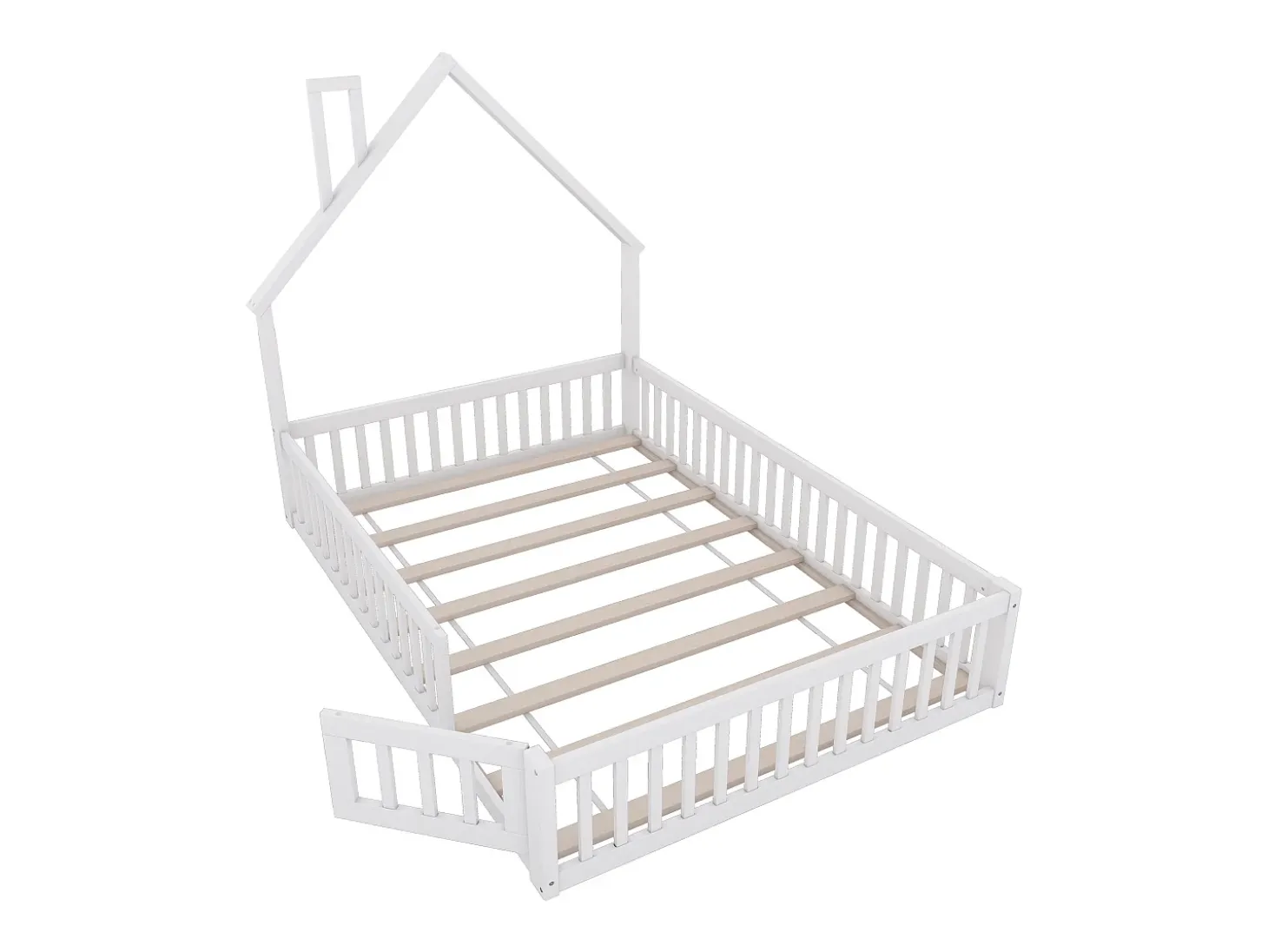 Cama infantil 140x200cm em madeira maciça - com base de ripas - Branca