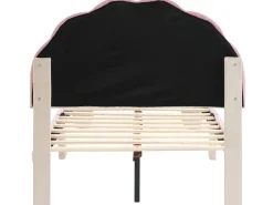 Cama infantil 90x200cm em veludo com LED - cabeceira em forma de concha - com base de ripas - Rosa