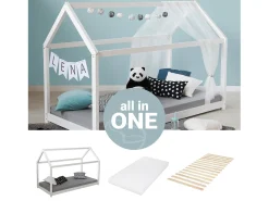 Cama infantil 80x160x12 cm cama casinha branca com colchão