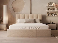 Cama king size com compartimento 200 x 200 cm em veludo na cor bege - MIRDAL