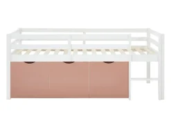 Cama meia-altura 90 x 190 cm com arrumação em pinho e mdf branco e rosa - LANIORI
