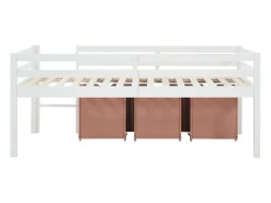 Cama meia-altura 90 x 190 cm com arrumação em pinho e mdf branco e rosa - LANIORI