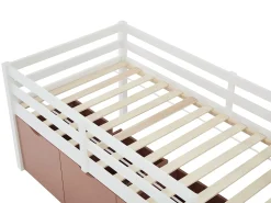 Cama meia-altura 90 x 190 cm com arrumação em pinho e mdf branco e rosa - LANIORI