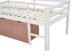 Cama meia-altura 90 x 190 cm com arrumação em pinho e mdf branco e rosa - LANIORI