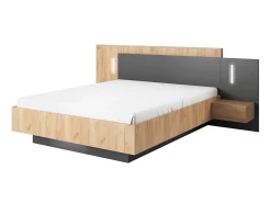 Cama mesas de cabeceira, 2 gavetas 140x190 cm, LEDs natural e antracite + estrado FRANCOLI