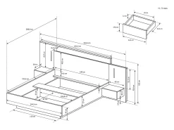 Cama mesas de cabeceira, 2 gavetas 140x190 cm, LEDs natural e antracite + estrado FRANCOLI