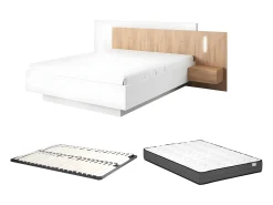 Cama mesas de cabeceira 160 x 200 cm LEDs branco e natural + estrado + colchão FRANCOLI