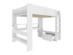 Cama mezanino 140×200 cm - com escrivaninha - com iluminação LED - com 1 gaveta - com prateleira - branco (sem colchão)