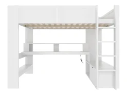 Cama mezanino 140×200 cm - com escrivaninha - com iluminação LED - com 1 gaveta - com prateleira - branco (sem colchão)
