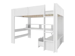Cama mezanino 140×200 cm - com escrivaninha - com iluminação LED - com 1 gaveta - com prateleira - branco (sem colchão)