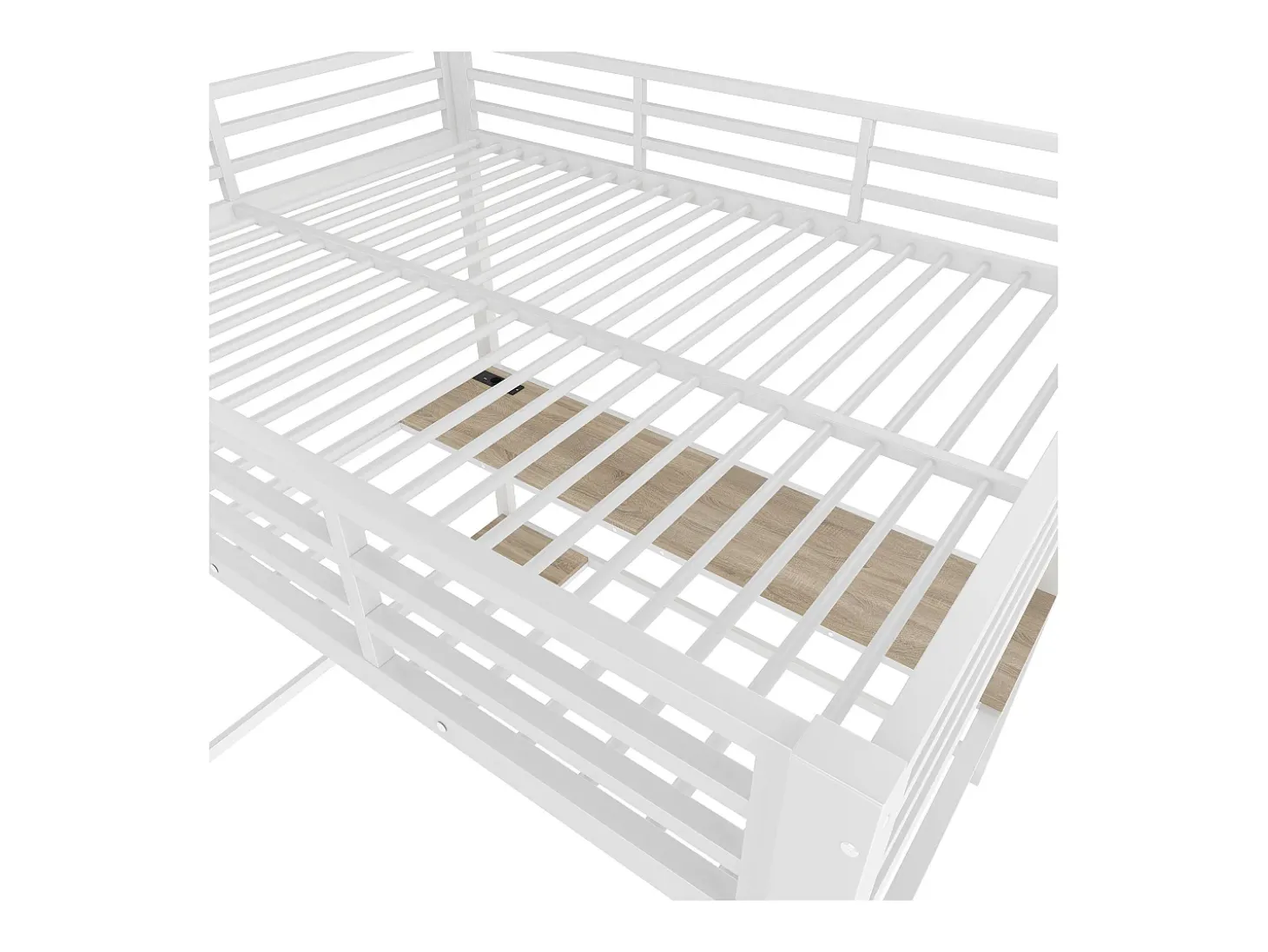 Cama mezanino 140×200 cm - com iluminação LED - com escrivaninha - tomada + USB - com escada - branco