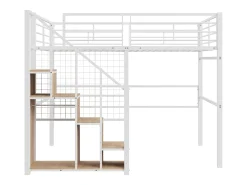 Cama mezanino 140 x 200 cm com armário e escada de segurança - metal e madeira - branco