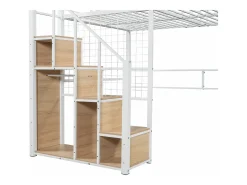Cama mezanino 140 x 200 cm com armário e escada de segurança - metal e madeira - branco