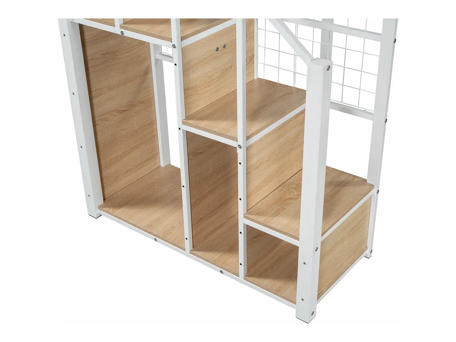 Cama mezanino 140 x 200 cm com armário e escada de segurança - metal e madeira - branco