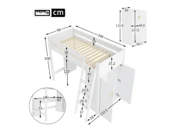 Cama mezanino 90 x 200 cm com escrivaninha e guarda-roupa grande - Madeira maciça + MDF - Cor branca (Sem colchão)