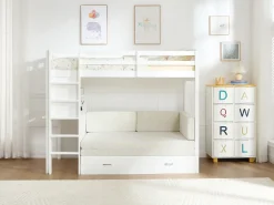 Cama mezanino 90 X 190 cm com sofá conversível pinho e MDF branco + colchão - ORPELIA