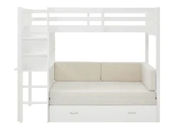 Cama mezanino 90 X 190 cm com sofá conversível pinho e MDF branco + colchão - ORPELIA